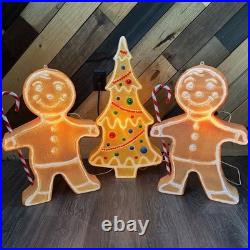 Vintage Blow Mold Gingerbread Figures And Tree Collection Lighted Union Products