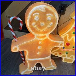 Vintage Blow Mold Gingerbread Figures And Tree Collection Lighted Union Products
