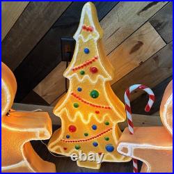 Vintage Blow Mold Gingerbread Figures And Tree Collection Lighted Union Products