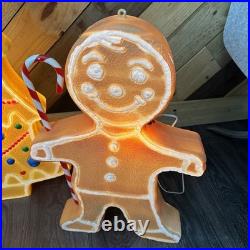 Vintage Blow Mold Gingerbread Figures And Tree Collection Lighted Union Products
