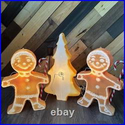 Vintage Blow Mold Gingerbread Figures And Tree Collection Lighted Union Products