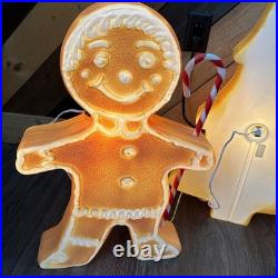 Vintage Blow Mold Gingerbread Figures And Tree Collection Lighted Union Products