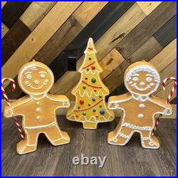 Vintage Blow Mold Gingerbread Figures And Tree Collection Lighted Union Products