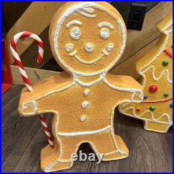 Vintage Blow Mold Gingerbread Figures And Tree Collection Lighted Union Products