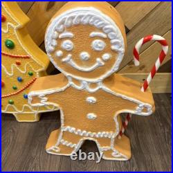 Vintage Blow Mold Gingerbread Figures And Tree Collection Lighted Union Products