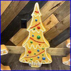 Vintage Blow Mold Gingerbread Figures And Tree Collection Lighted Union Products