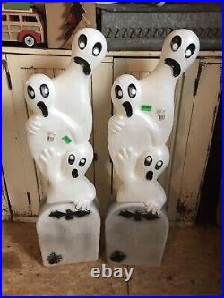 Vintage Blow Mold Halloween Ghost on Tombstone New Old Stock Featherstone PAIR