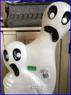 Vintage Blow Mold Halloween Ghost on Tombstone New Old Stock Featherstone PAIR