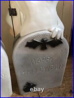 Vintage Blow Mold Halloween Ghost on Tombstone New Old Stock Featherstone PAIR