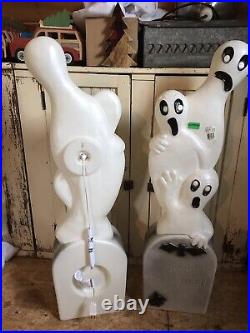 Vintage Blow Mold Halloween Ghost on Tombstone New Old Stock Featherstone PAIR