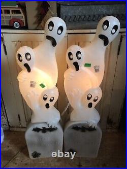 Vintage Blow Mold Halloween Ghost on Tombstone New Old Stock Featherstone PAIR