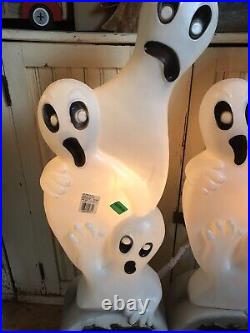 Vintage Blow Mold Halloween Ghost on Tombstone New Old Stock Featherstone PAIR