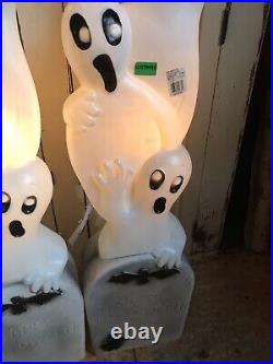 Vintage Blow Mold Halloween Ghost on Tombstone New Old Stock Featherstone PAIR