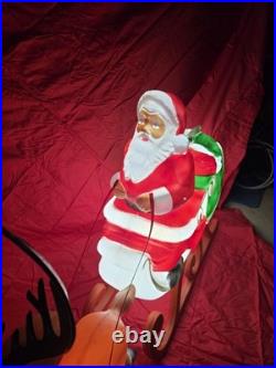 Vintage Blow Mold Santa Sleigh with 3 Reindeer Working Complete Set SHIPS FREE