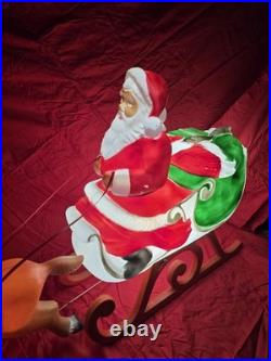 Vintage Blow Mold Santa Sleigh with 3 Reindeer Working Complete Set SHIPS FREE