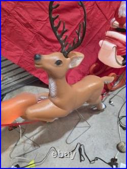 Vintage Blow Mold Santa Sleigh with 3 Reindeer Working Complete Set SHIPS FREE