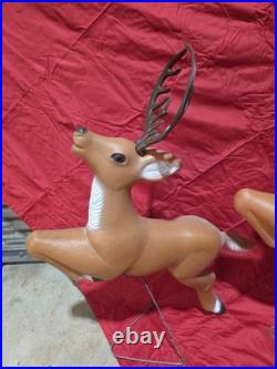 Vintage Blow Mold Santa Sleigh with 3 Reindeer Working Complete Set SHIPS FREE