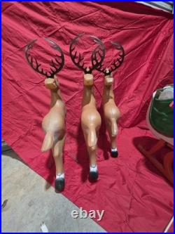 Vintage Blow Mold Santa Sleigh with 3 Reindeer Working Complete Set SHIPS FREE