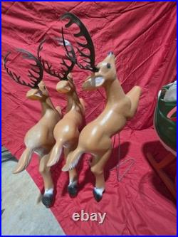 Vintage Blow Mold Santa Sleigh with 3 Reindeer Working Complete Set SHIPS FREE