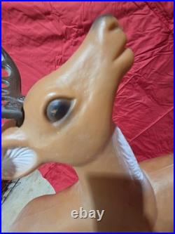 Vintage Blow Mold Santa Sleigh with 3 Reindeer Working Complete Set SHIPS FREE