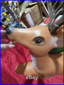 Vintage Blow Mold Santa Sleigh with 3 Reindeer Working Complete Set SHIPS FREE