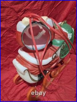Vintage Blow Mold Santa Sleigh with 3 Reindeer Working Complete Set SHIPS FREE