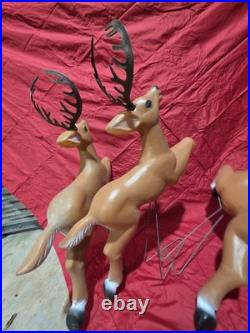 Vintage Blow Mold Santa Sleigh with 3 Reindeer Working Complete Set SHIPS FREE