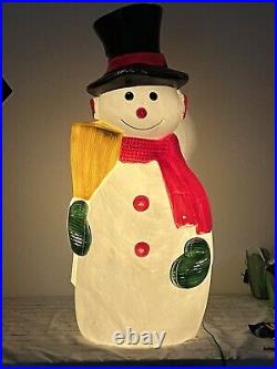 Vintage Blow Mold Snowman With Broom Lighted 4ft tall made in Canada