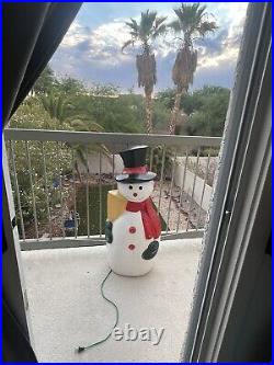 Vintage Blow Mold Snowman With Broom Lighted 4ft tall made in Canada