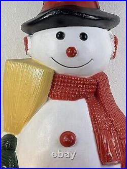 Vintage Blow Mold Snowman With Broom Lighted 4ft tall made in Canada