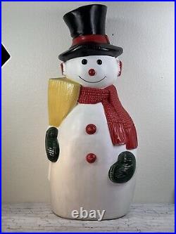 Vintage Blow Mold Snowman With Broom Lighted 4ft tall made in Canada