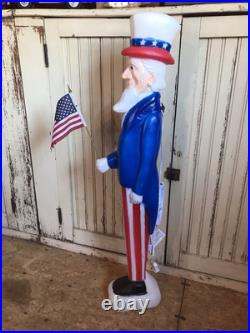 Vintage Blow Mold Uncle Sam Patriotic America Flag Lighted Union New Old Stock