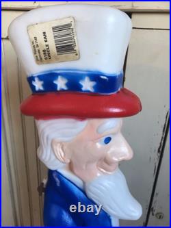Vintage Blow Mold Uncle Sam Patriotic America Flag Lighted Union New Old Stock