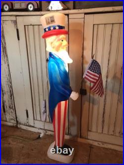 Vintage Blow Mold Uncle Sam Patriotic America Flag Lighted Union New Old Stock