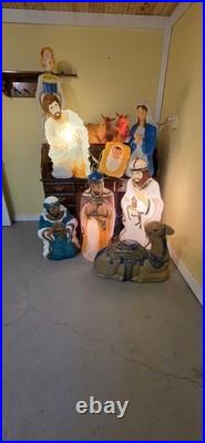 Vintage Blown Mold Nativity Set Of 10, Lights Up