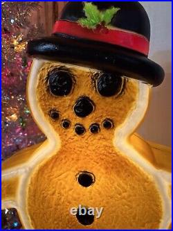Vintage Christmas Blow Mold Gingerbread Snowman Lighted Union New Old Stock