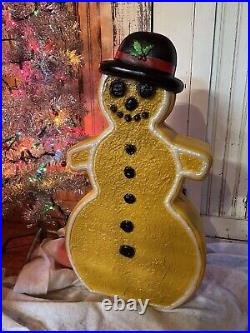 Vintage Christmas Blow Mold Gingerbread Snowman Lighted Union New Old Stock