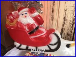 Vintage Christmas Blow Mold Lighted Santa Sled Set New Old Stock Union 31 Long