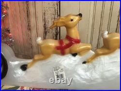 Vintage Christmas Blow Mold Lighted Santa Sled Set New Old Stock Union 31 Long