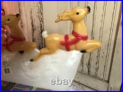 Vintage Christmas Blow Mold Lighted Santa Sled Set New Old Stock Union 31 Long