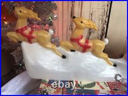 Vintage Christmas Blow Mold Lighted Santa Sled Set New Old Stock Union 31 Long