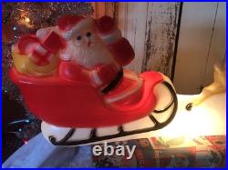 Vintage Christmas Blow Mold Lighted Santa Sled Set New Old Stock Union 31 Long