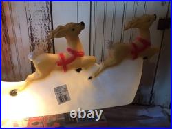 Vintage Christmas Blow Mold Lighted Santa Sled Set New Old Stock Union 31 Long