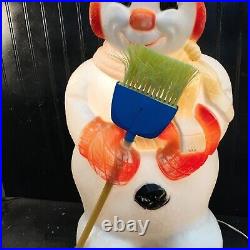 Vintage Christmas Blow Mold, Poloron Lighted 31 Snowman with Broom Yard Decor