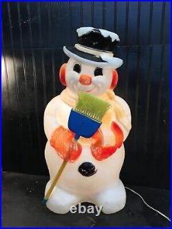 Vintage Christmas Blow Mold, Poloron Lighted 31 Snowman with Broom Yard Decor
