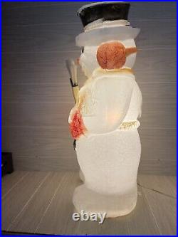 Vintage Christmas Blow Mold, Poloron Lighted 31 Snowman with Broom Yard Decor