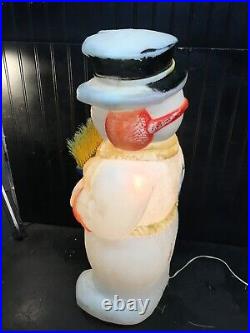 Vintage Christmas Blow Mold, Poloron Lighted 31 Snowman with Broom Yard Decor