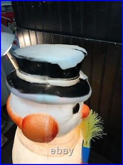 Vintage Christmas Blow Mold, Poloron Lighted 31 Snowman with Broom Yard Decor