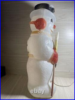 Vintage Christmas Blow Mold, Poloron Lighted 31 Snowman with Broom Yard Decor
