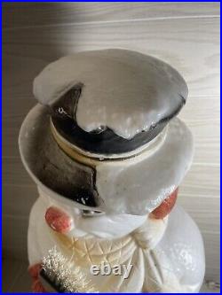 Vintage Christmas Blow Mold, Poloron Lighted 31 Snowman with Broom Yard Decor
